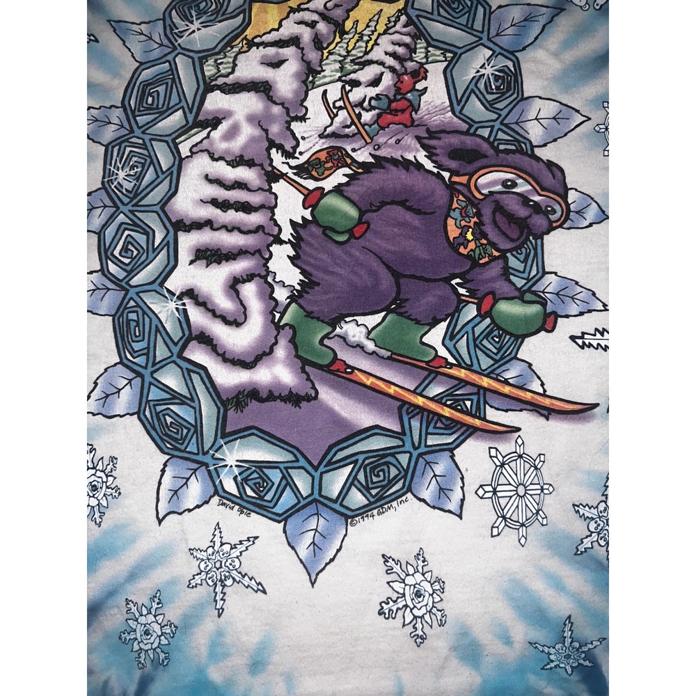 Vintage 1994 Grateful Dead Snowboard Ski Bears Shirt Liquid Blue Tie Dye L 90s - Picture 8 of 8